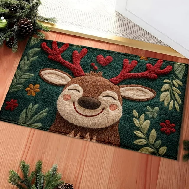 Non-Slip Rugs, Christmas Indoor Outdoor Entry Mat, Christmas Festive Holiday Decor for Home, Garage, Patio (Reindeer,Reindeer