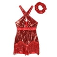 thumbnail image 4 of TiaoBug Womens Latin Jazz Dance Leotard Sequins Tassel Gymnastics Jumpsuit with Hair Tie Red XL, 4 of 7