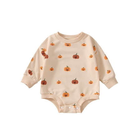 

Newborn Baby Girl Boy Clothes Pumpkin Romper Sweatshirt Onesie Long Sleeve Bubble Jumpsuit Halloween Outfit