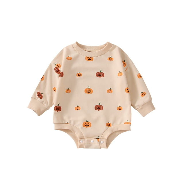 TheFound Barboteuse d'Halloween pour Bébé, Manches Longues Smiling Pumpkin Col Rond à Boutons-Pression, Combinaison Triangle pour Garçons/filles Tout-Petits
