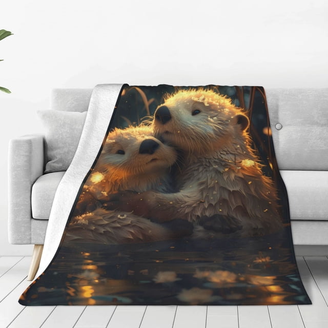 Balery Adorable Otter Pair Hug Manta de Felpa Suave y Acogedora – Cobija de Franela Aterciopelada para Cama, Lavable y Cálida para Sofá, Mascotas, Transpirable-50"x40"
