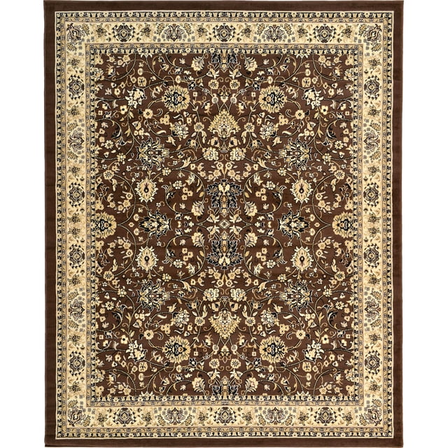 Unique Loom Kashan Traditional Floral Area Rug, 8 x 10 Feet, Brown/Ivory