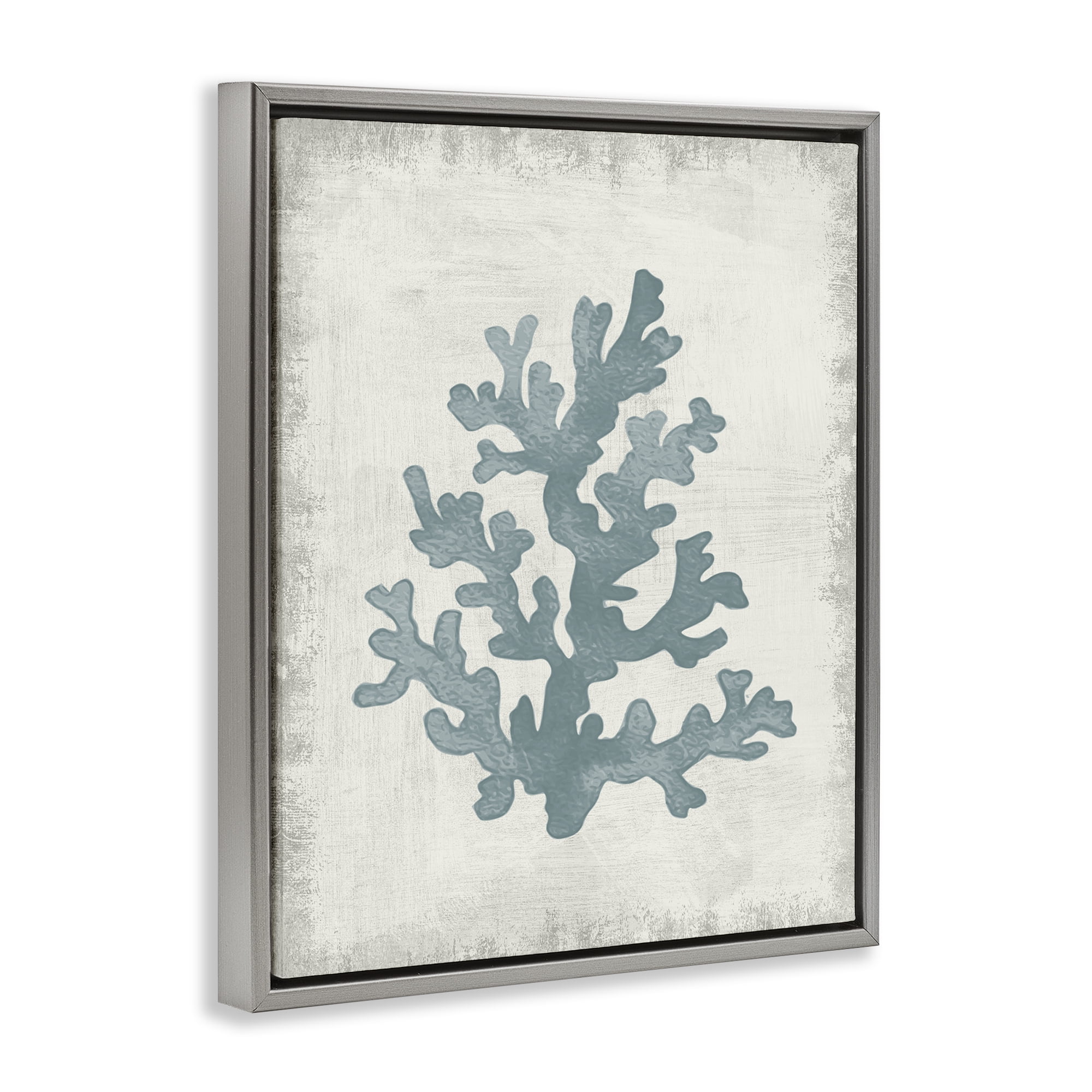 Stupell Industries Blue Coral Form Nautical & Beach Painting Gray Floater Framed Canvas Art Print Wall Art, 25 x 31