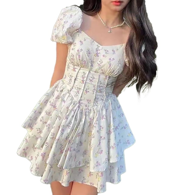 Vestido corto con mangas abullonadas con estampado floral, vestido corto con mangas abullonadas con estampado floral para mujer Vestido con mangas abullonadas con estampado floral muy versátil
