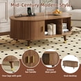 thumbnail image 6 of 42.5'' Oval Coffee Table with Charging Station, Wooden Center Table with Sliding Door and Hidden Storage for Living Room, Walnut, 6 of 7