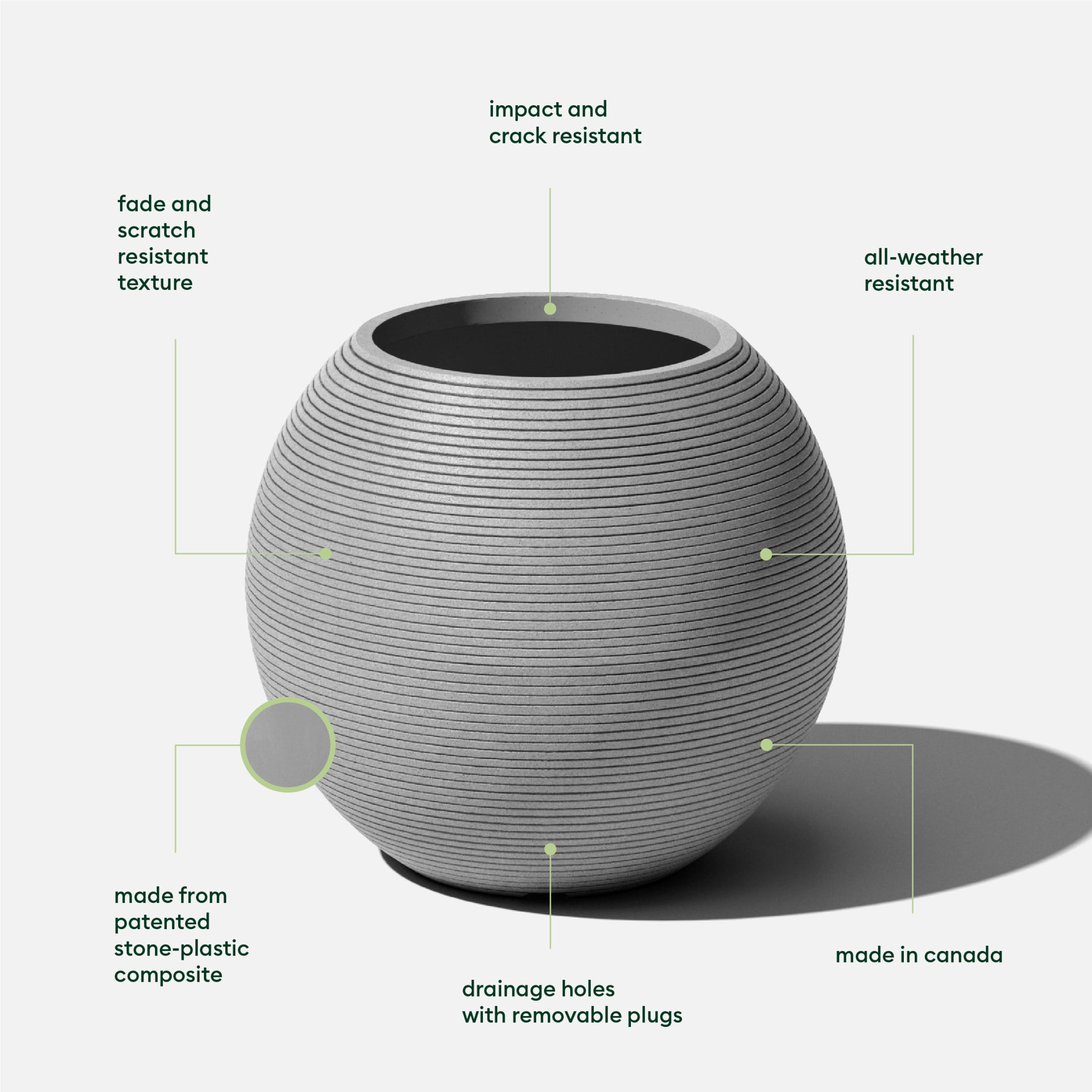 Veradek Strata Series Sphere Plastic-Stone Round Planter - Gray, 2 Pack