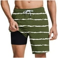 thumbnail image 2 of COSFO Men's Swim Trunks Elastic Waist Casual Striped Board Shorts with Compression Liner Beach Loose Mens Shorts, 2 of 6