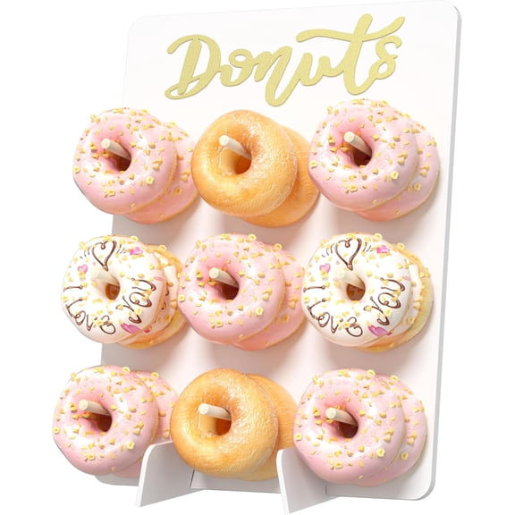 Wooden Donut Wall Display Stand - 9 Doughnut Holder Board for Grow Up Party, Birthday, Wedding, Baby Shower Decorations (White)