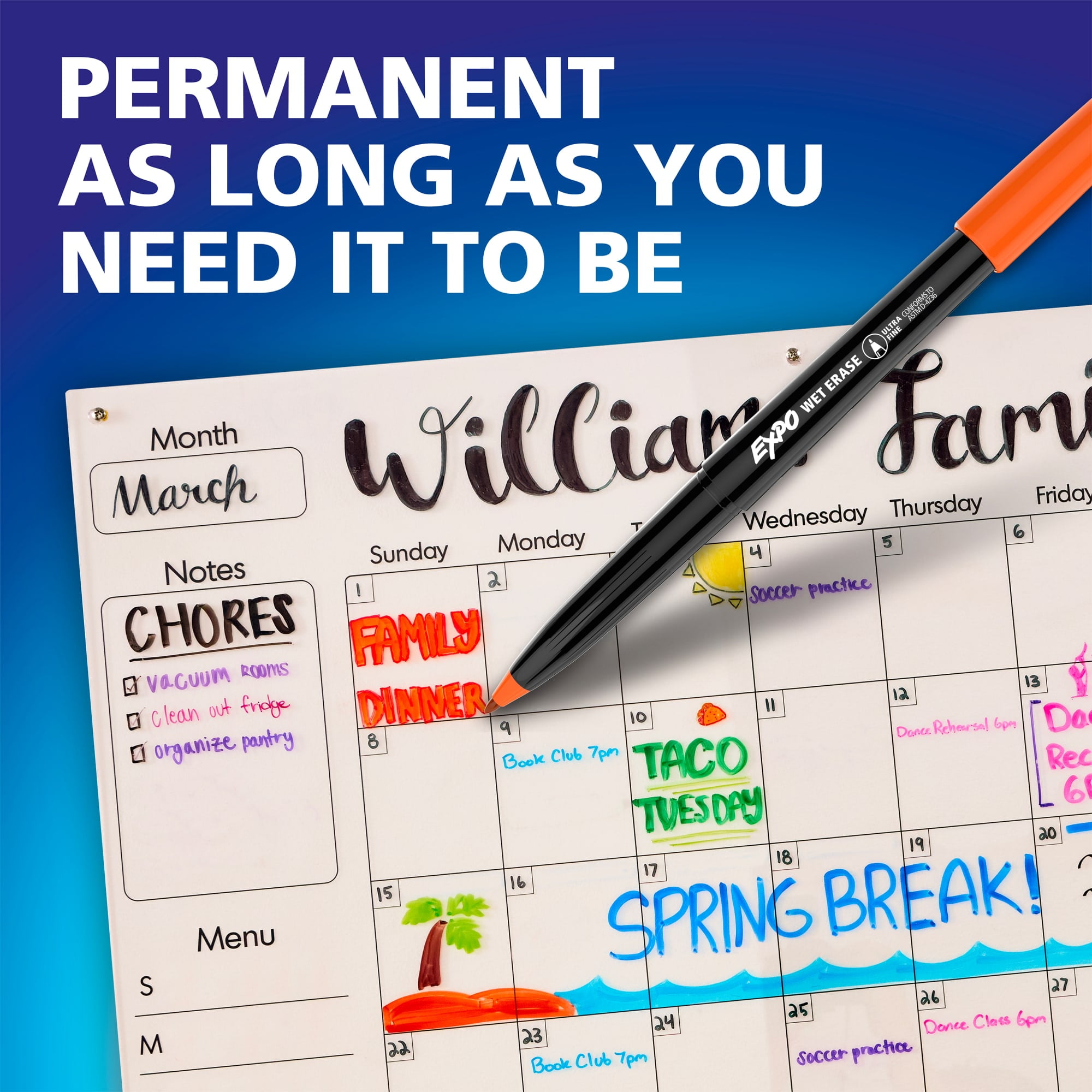 EXPO Wet Erase Markers, Assorted Colors, Ultra Fine Tip, 8 C