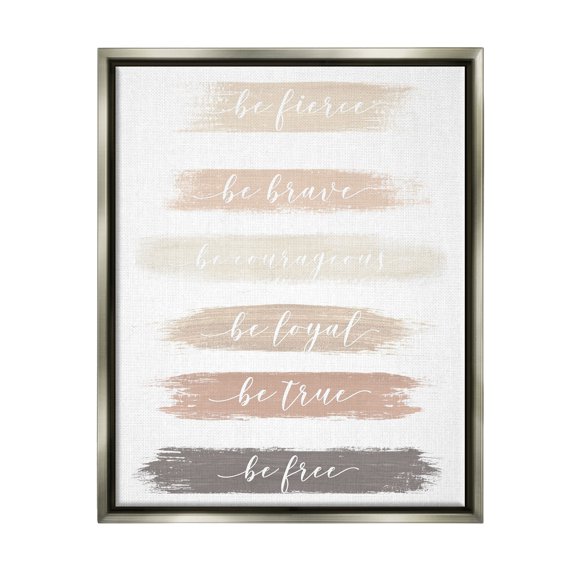 Stupell Industries Be Free Encouraging Paint Brush Stroke Neutral Tones Graphic Art Luster Gray Floating Framed Canvas Print Wall Art, Design by Graffitee Studios