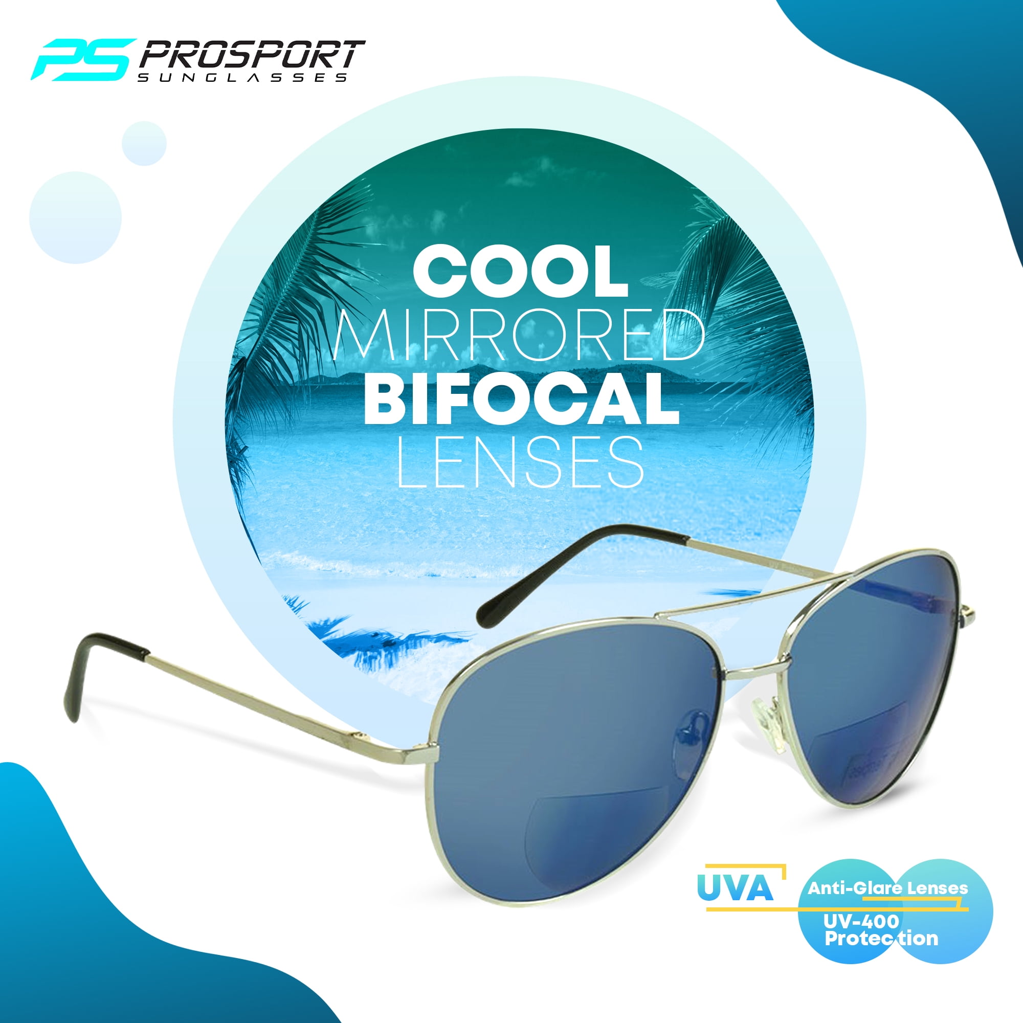 proSPORT Aviator Bifocal Reader Sunglass Flashed Blue Mirror Lens Men Women