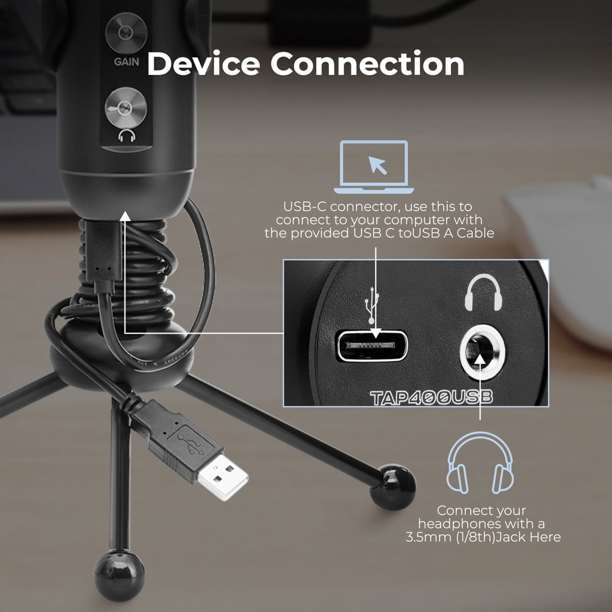 Turnstile Audio Platform Series TAP400 Cardioid USB Condenser Microphone, Professional Grade, PC, Mac, Gain Control, Zero Latency, Gaming, Streaming, Podcasts, Twitch, YouTube, Discord