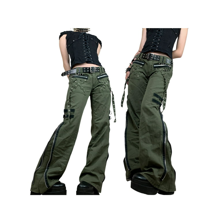 Goth Cargo Pants with Straps, Denim Punk Emo Pants with chains, Tripp Jean  Pants