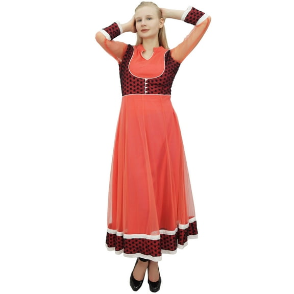 Phagun Women's Peach Bollywood Tunic Designer Ethnic Net Anarkali Kurta-4