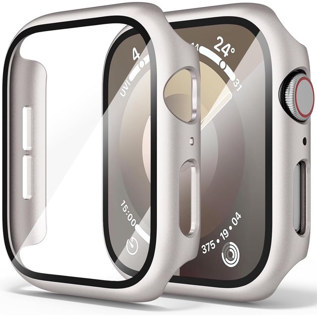 Yanonmyfd Funda rígidas para PC compatibles con Apple Watch Series 6 5 4 SE, funda protectora completa con protector de pantalla de vidrio templado para iWatch 40mm (Azul Marino)