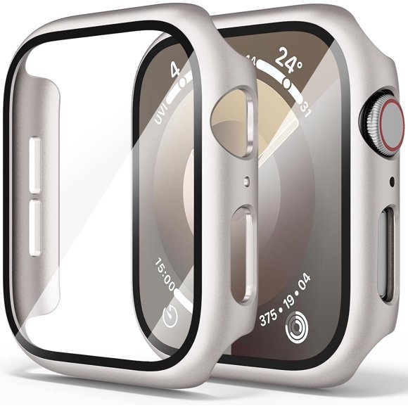 Yanonmyfd Funda rígidas para PC compatibles con Apple Watch Series 6 5 4 SE, funda protectora completa con protector de pantalla de vidrio templado para iWatch 40mm (Azul Marino)