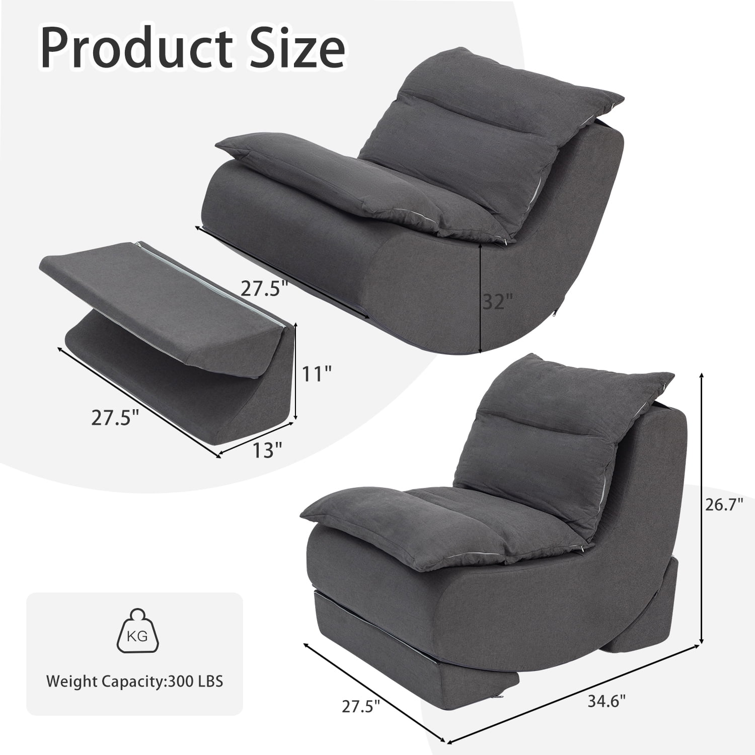 Cynefin Rocking Chair Nursery Glider, Boneless Chair, Convertible Upholstered Memory Foam Compressible Sitting Lounge Chair, Fireside Chair for Reading Relaxing in Livingroom Bedroom