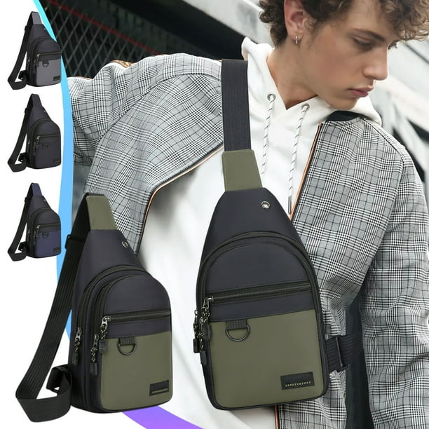 Bolso bandolera de viaje | Mochila ligera de tela Oxford con bandolera, organizador multibolsillo, correa ajustable, encaja en tablets de 7,9", gris/negro/azul/verde ejército, 11,8x6,7x1,9 pulgadas