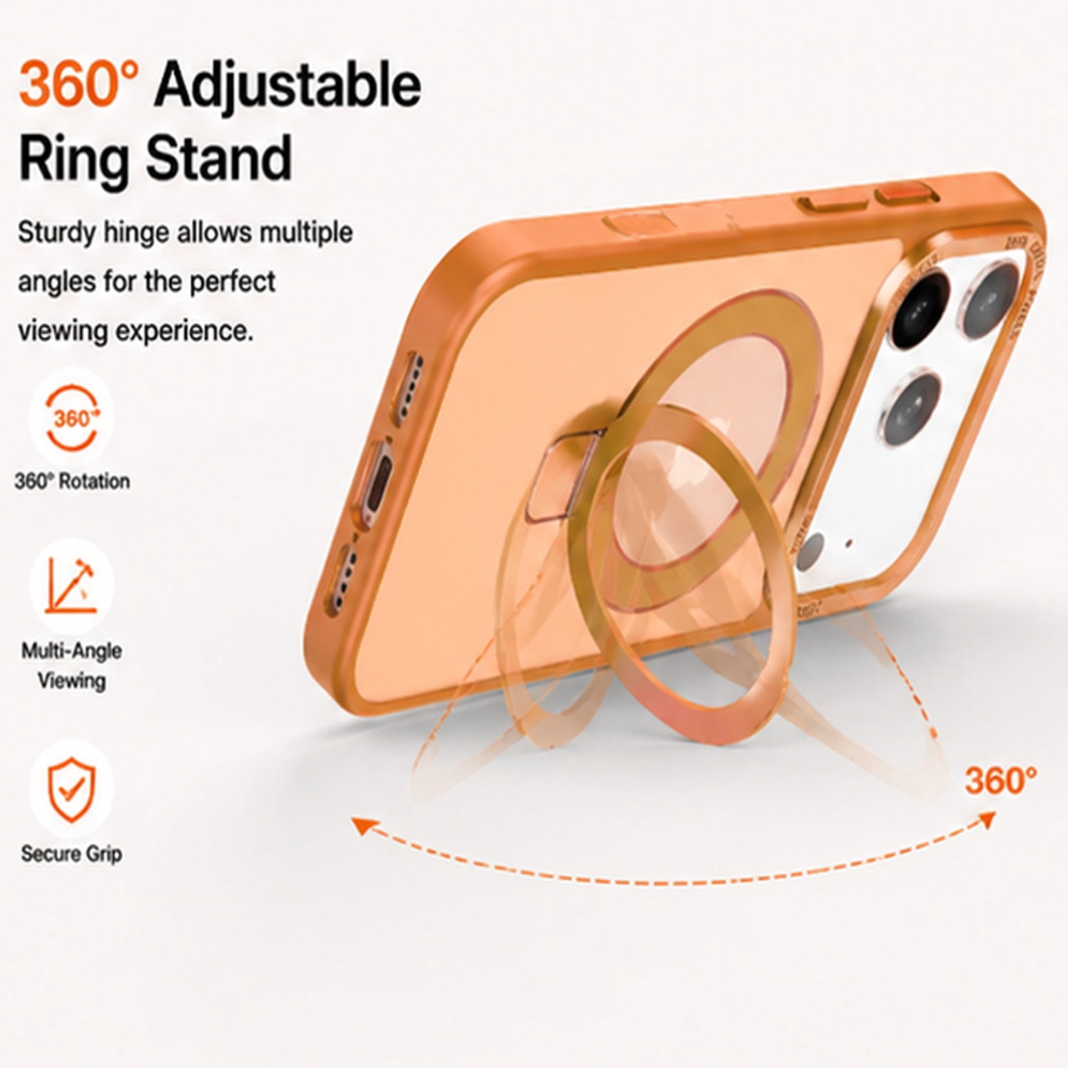 Rugged Carbon Fiber Protective Case with Ring Holder for iPhone 17 Pro Max - Orange