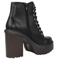 thumbnail image 3 of Soda Women Chunky Thick High Heels Combat Lug Sole Ankle Boots Platform Lace Up Booties Side Zipper Volume-S Black / Brown Sole 9, 3 of 4