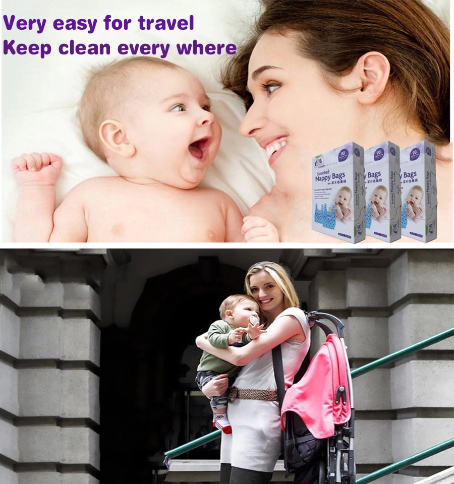 Dergik Diaper Disposal Bags for Baby, Scented, Easy Tie Handles, Diaper Trash Bags Disposable, odor locking, 270 Bags, Blue