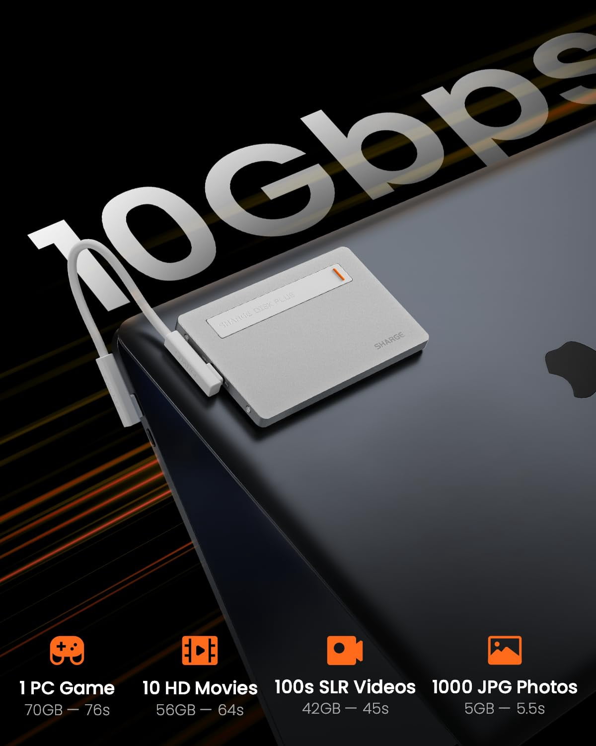 sharge Disk Plus SSD Enclosure M.2 NVMe, World's Thinnest 0.24" SSD Enclosure 10Gbps USB C 3.2 Gen2, 4TB (2230/2242/2280 SSDs) for MacBook, iPhone 16 Steam Deck (SSD not included)