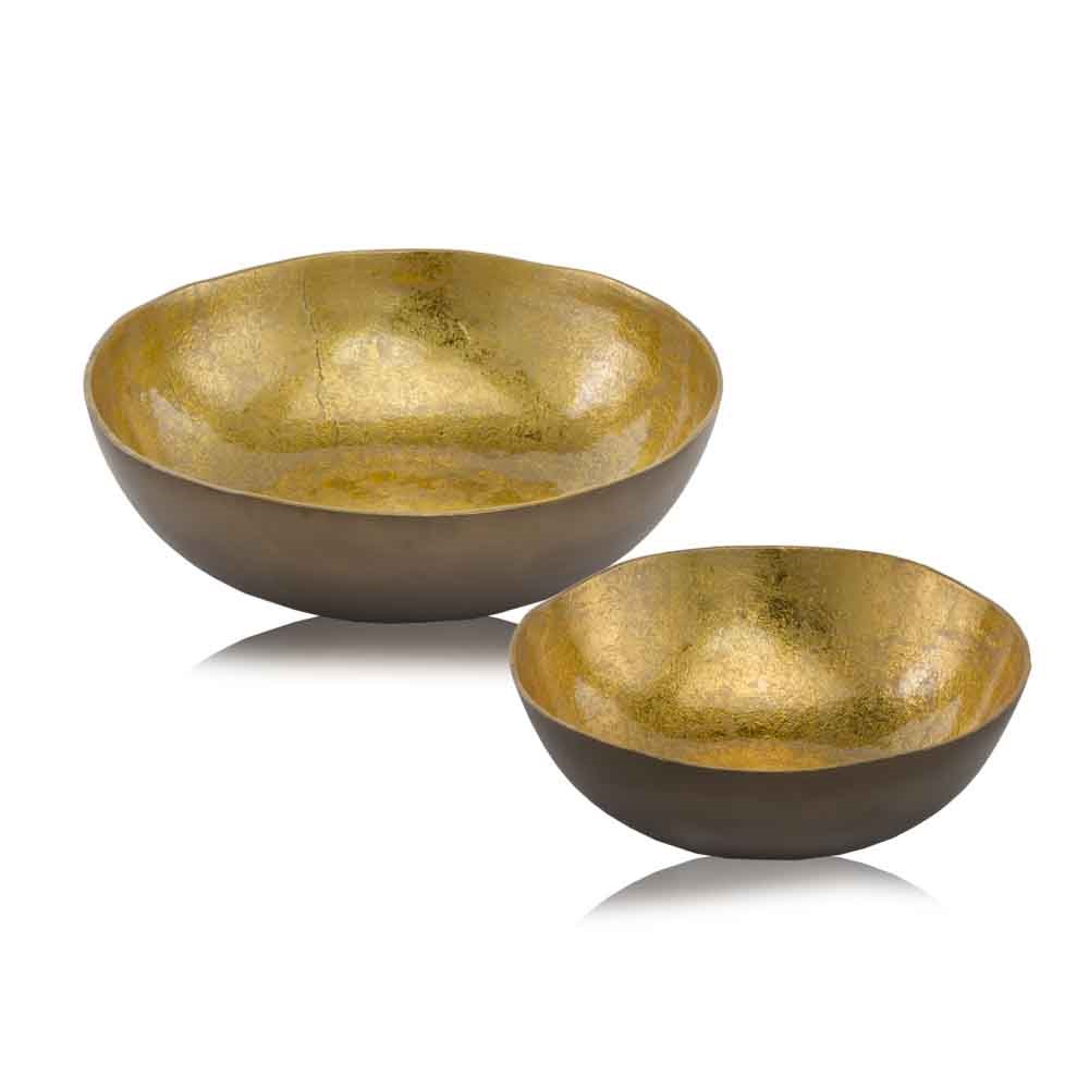 12" x 12" x 3.75" Gold & Bronze, Metal Small Round Bowl