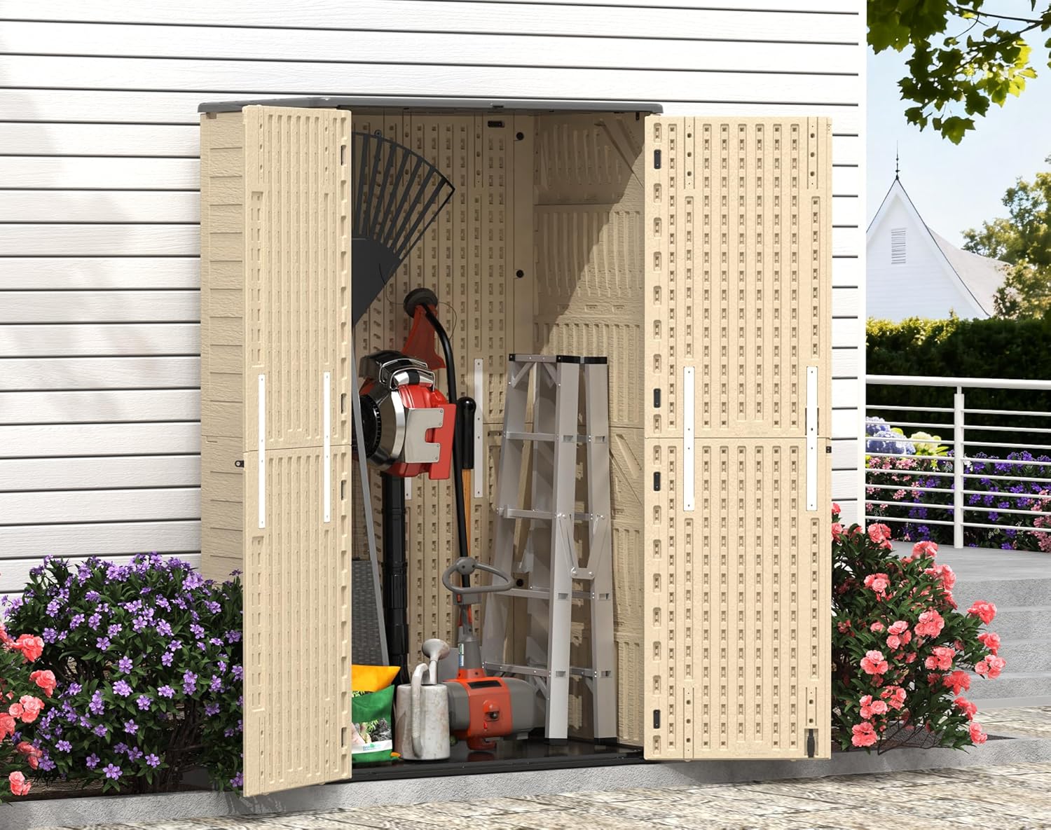EVOKEDEN Resin Storage Shed, 60 Cuft Sheds & Outdoor Storage-Easy Assembly, Khaki
