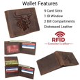 thumbnail image 2 of MARSHAL Genuine Leather RFID Bifold Wallet for Men Western Bull Design Rustic Cowboy Wallet Brown, 2 of 9