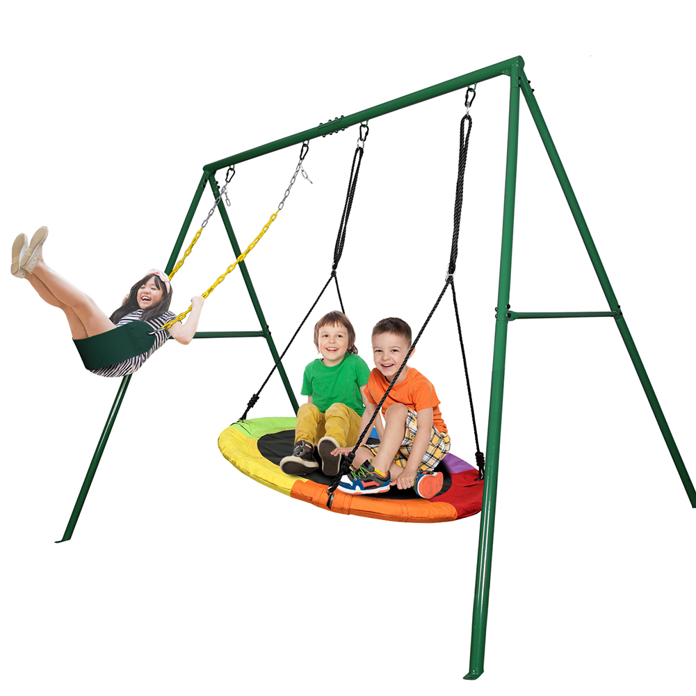 KLOKICK 440lbs 2 Seat Metal Swing Set with Heavy Duty A-Frame Metal Swing Stand - 3