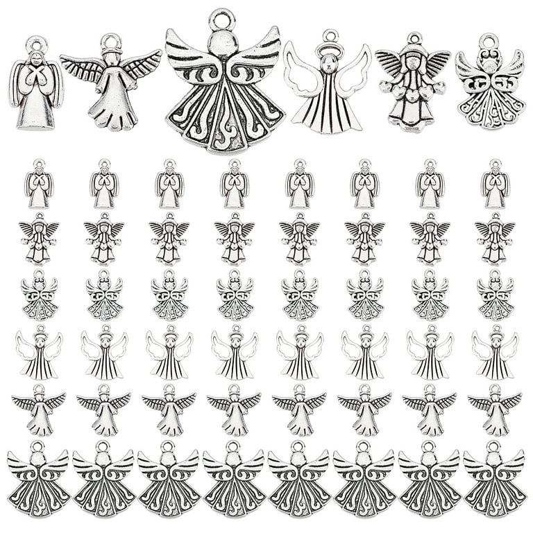 NOBRAND 72pcs Angel Fairy Charms Pendants 6 Styles Guardian Angel Charms Antique Silver Fairy Angel with Wing Lucky Charms for Necklace Bracelet