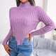 thumbnail image 2 of Suéter de mujer Cuello alto Manga larga Asimétrico Moda Mujer Suéter de ajuste casual Púrpura L, 2 of 6
