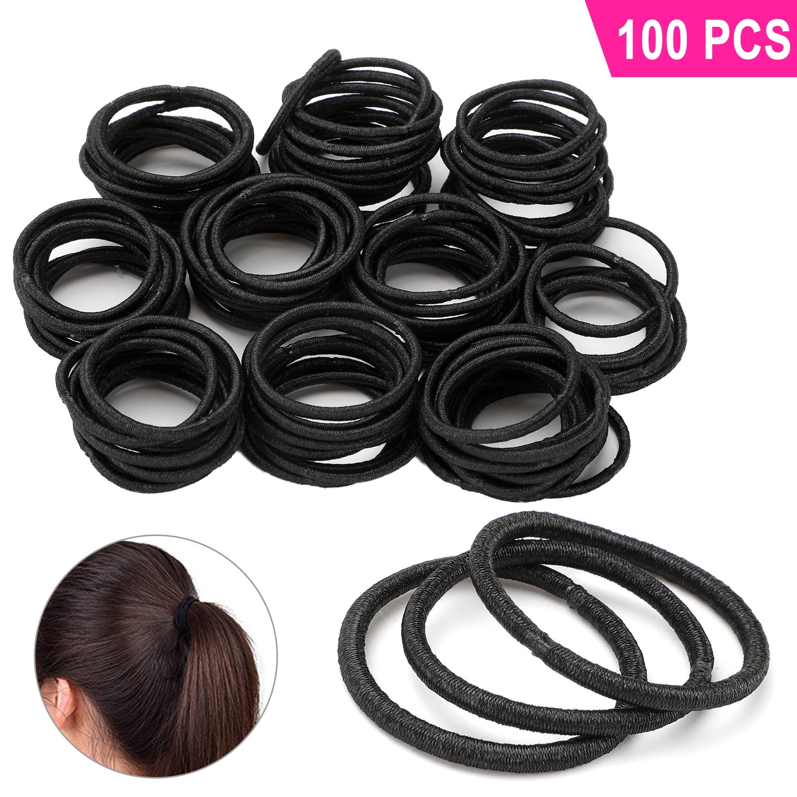 300 Pcs Black Elastic Ponytail Holders Hair Rubber Bands Hair Ties Ropes Rings 