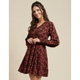 thumbnail image 2 of Moomaya Womens Printed Viscose Dress, Balloon Sleeves V-Neck Smocked Waist Short Dress, 2 of 8