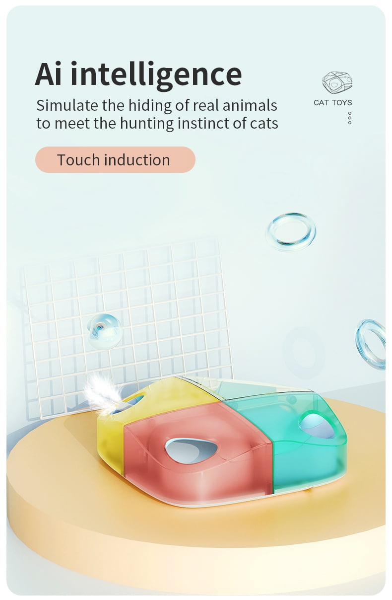 Barkwow Interactive Cat Toy with Touch Sensor, A I Auto Play Mode, USB-C Charging, Colorful Feather Hide and Seek Chase Game