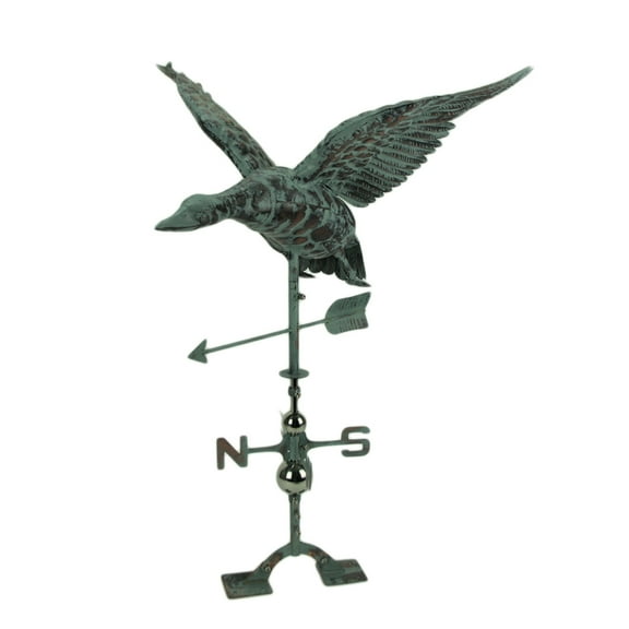 Zeckos Verdigris Patina Metal Flying Duck Weathervane with Roof Mount