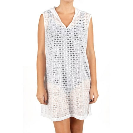 Catalina Women's Plus-Size Crochet Sleeveless Hooded Dress Swim Cover-Up