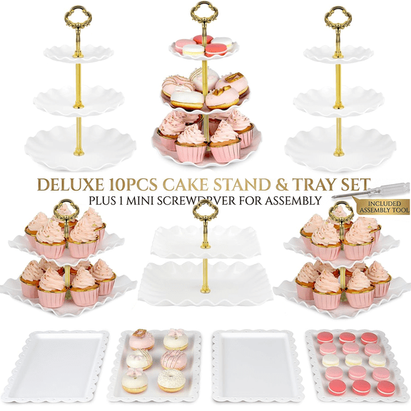 11Pcs Pink Cake Stand Set With Electroplated Gold Struts, 10-Tiered Cupcake Display Tower & Dessert Trays With 1 Mini Screwdriver, Elegant Pastry Serving Platter For Birthday, Weddings & Tea Parties