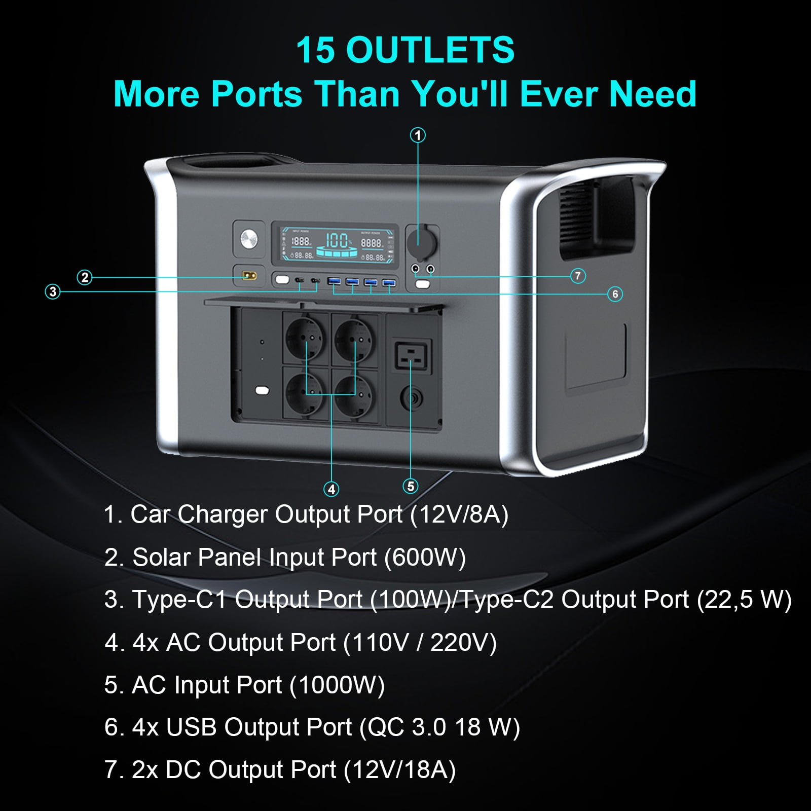 Ctolity 2400W Portable Power Station 2048Wh 640000mAh Outdoor Solar Generator for Camping