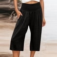 thumbnail image 2 of Women Capri Pants Solid Color Stretch Waist For Sports Fashion Casual Hiking Pants, 2 of 5