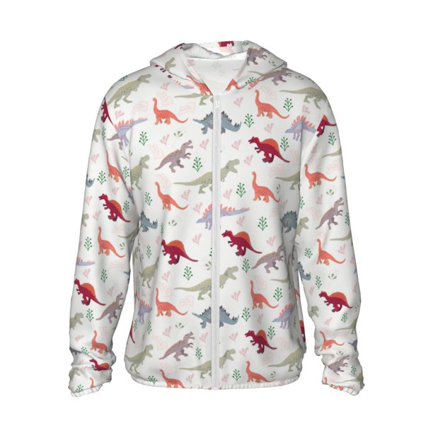 Fotbe Cute Dinosaur Chaqueta con Protección Solar UPF 50+ para Hombre y Mujer, Camisa con Capucha y Bolsillos-3X-Large