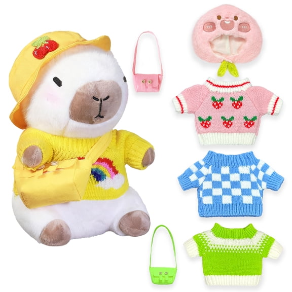 Dress-Up Capybara Plush Toy with Outfit & Accessories Set, Soft Stuffed Animal, 8/9/10-Piece Clothes & Bag Bundle, Gift for Kids