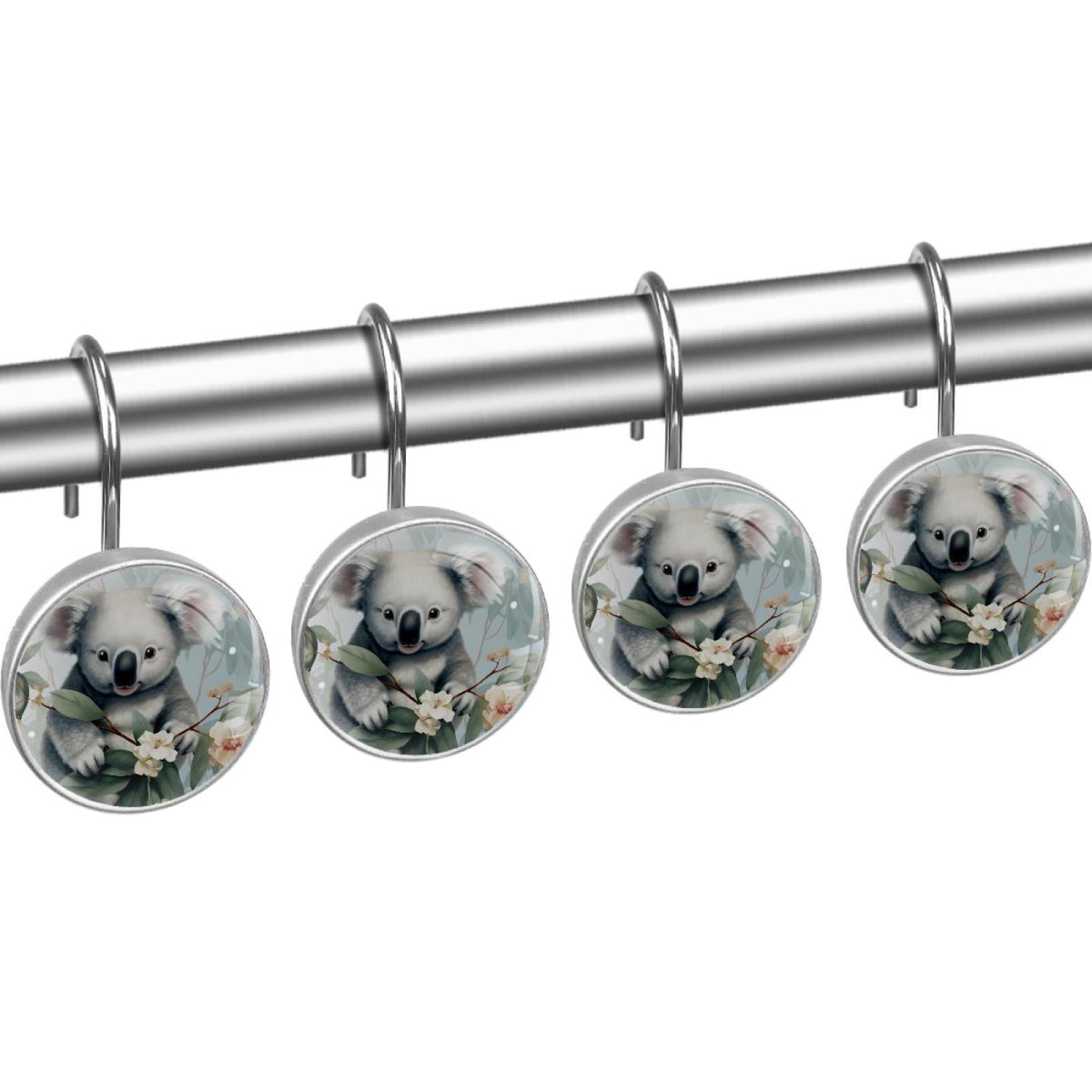 HemaKayy 12 Pcs Decorative Shower Curtain Hooks - Stainless Steel Rings for Bathroom Décor - Easy Glide & Secure Hold - Perfect Decoration for Bathroom Shower Rods - Koala Bear Animal