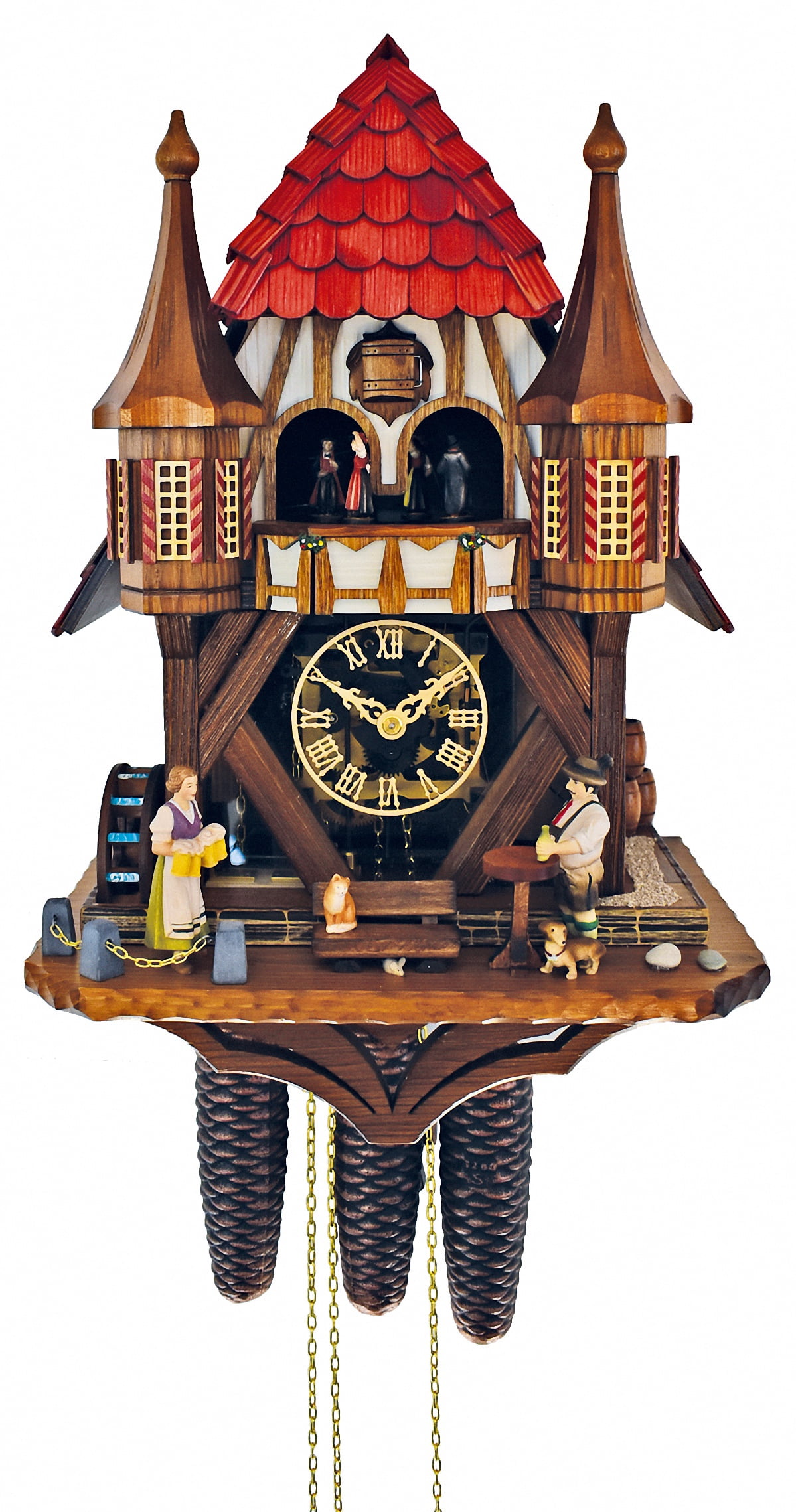 Horloge Cuckoo Forêt-Noire Avec Personnage Bougeant - Moulin Et Buveur De Bière, Modèle RH 2410