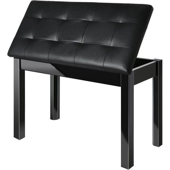 AODSK Duet Piano Bench with Storage, Padded Cushion for Piano Keyboard Seat, Soild Wood Leg Bench Stool Chair -Black