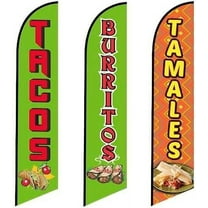 3 three Pack Tall Feather Flags Mexican Food Restaurant Tacos Burritos and Tamales Advertising Replacement flags only