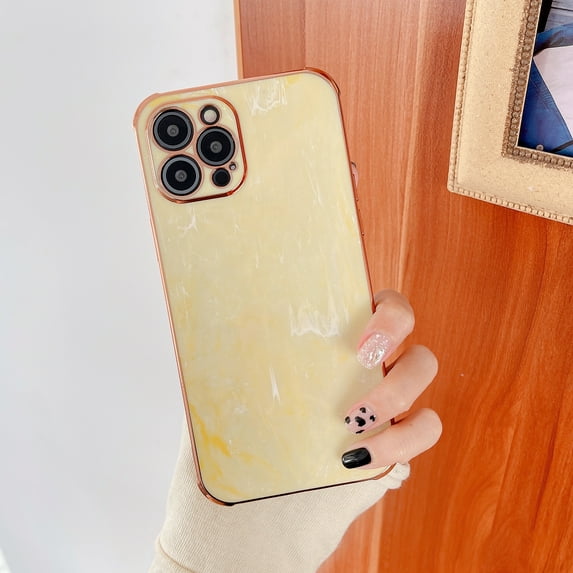 Allytech for iPhone 12 Pro Max 6.7 inch Stylish Slim Case,Shockproof Luxury Marble Texture Glossy Plating TPU Lightweight Fit Phone Cover.For iPhone 12 Pro Max,Yellow