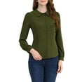 thumbnail image 1 of CAMISA DE BOTONES PARA MUJERES INSPIRE CHIC CON COLLAR PETER PAN Y NUDO PARA TRABAJO TALLA XL VERDE OLIVA, 1 of 7