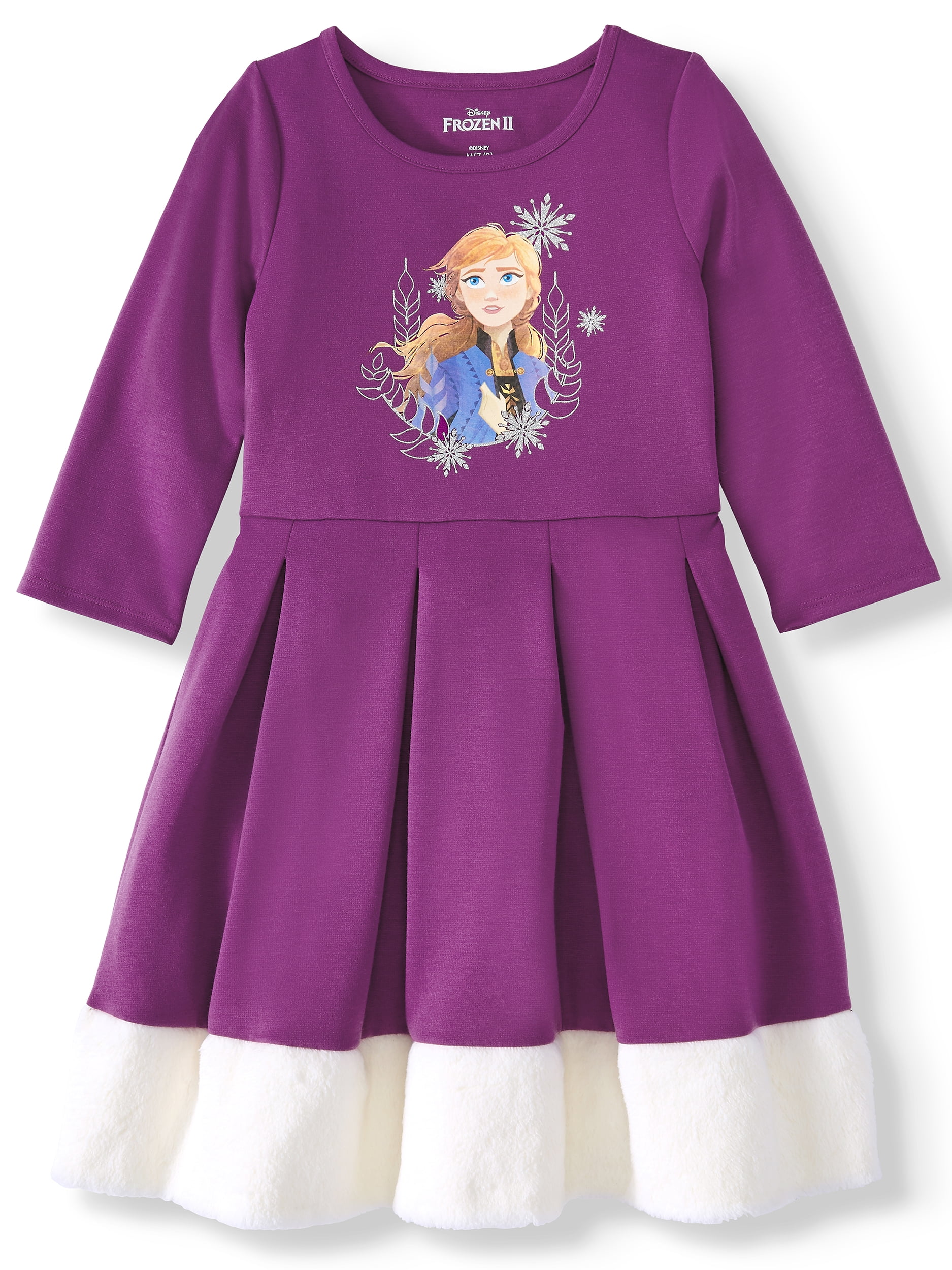 Full Sleeve Cute Olaf Theme Girls Dress Purple 