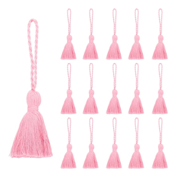Uxcell 4.33" Mini Tassels 16Pcs Cotton for Earring Jewelry Making Keychain Bookmarks Pendant Home Decor Pink